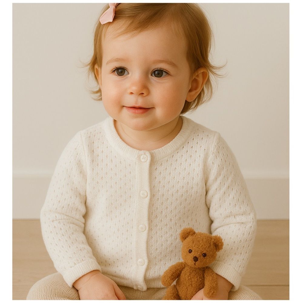 Janie and Jack Baby Girl White Cardigan Sweater Classic Knit Button Front 18-24M
